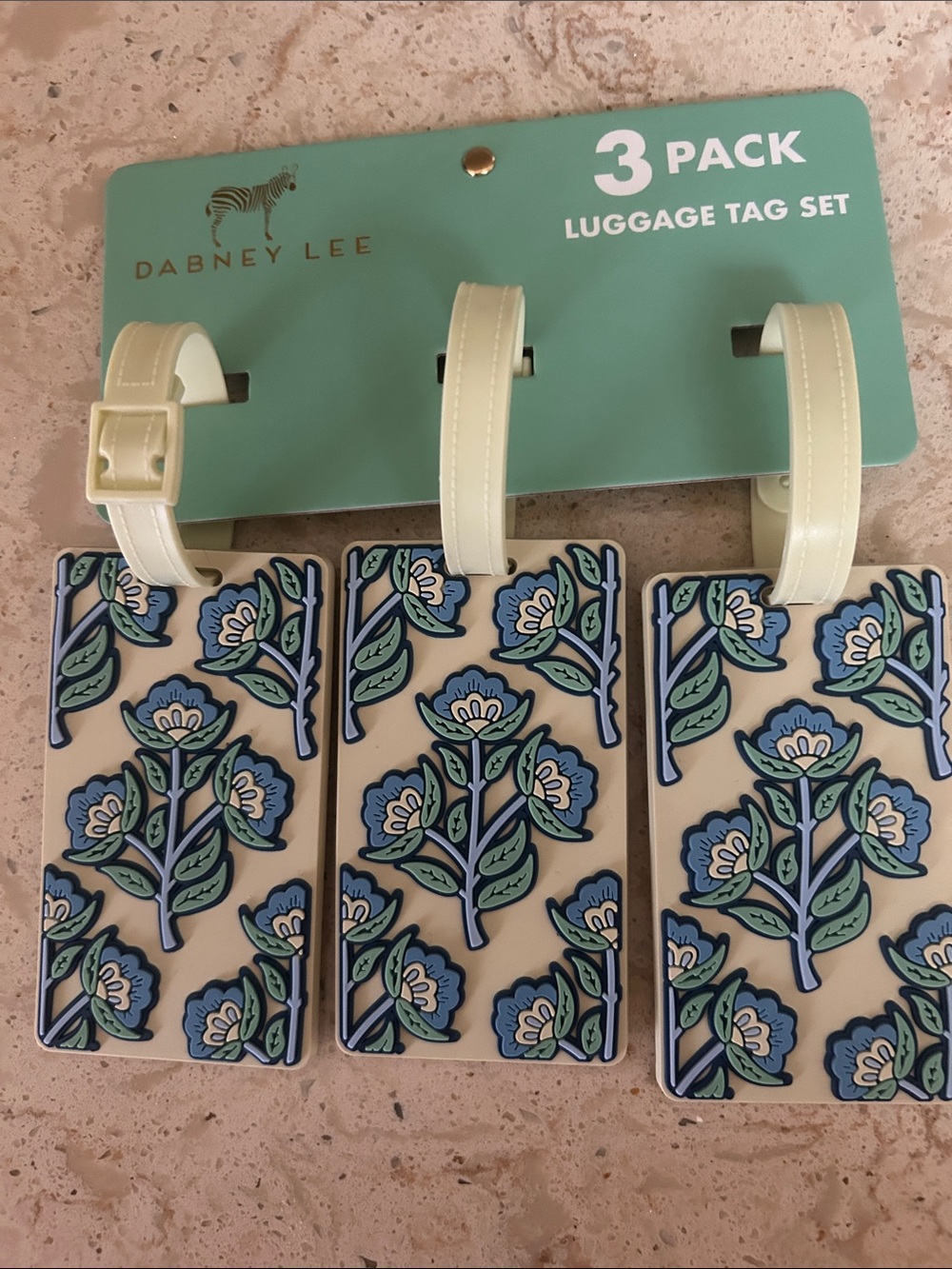Dabney Lee Cream & Blue Floral Luggage Tags - 3 Pack